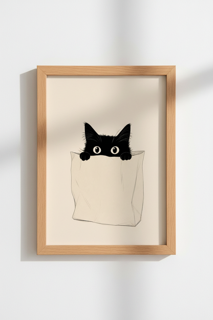 Minimalist Cat Wall Art print | Cute Black Cat Poster, Neutral Nursery Decor