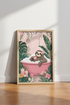 Sloth Bathtub Wall Art | Cute Pink Tropical Animal, Bathroom Decor Poster