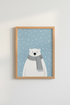 Cute Polar Bear Wall Art | Blue Winter Nursery Decor | Scandi Animal Poster