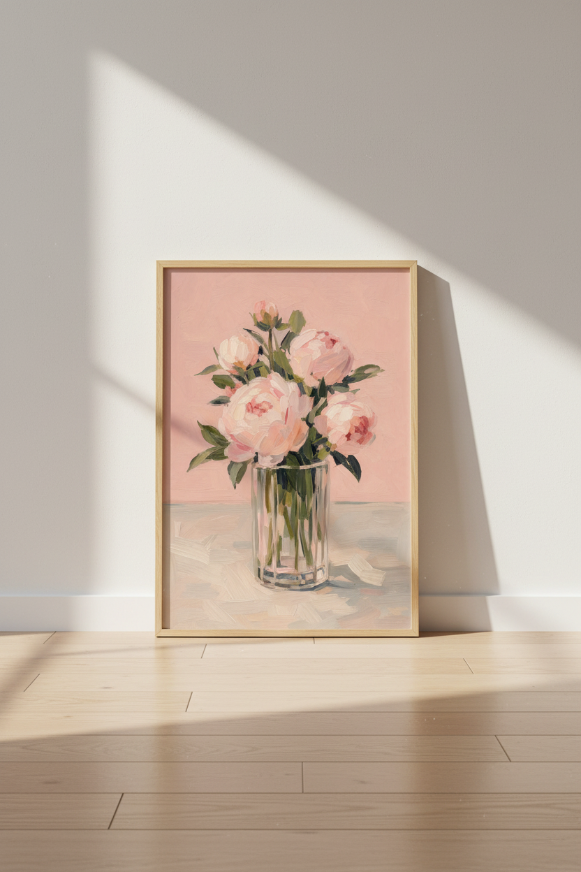 Peony Oil Painting Print | Pink Floral Wall Art | Romantic Impasto Poster