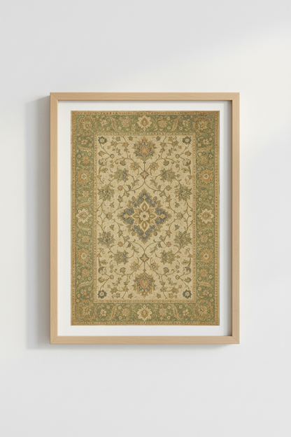Persian rug wall art | Vintage blues &amp; creams, living room display