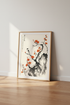 Japanese Ink Plum Blossom Wall Art | Bird & Flower Print, Zen Living Room Decor