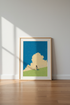 Summer Girl & Clouds Art | Minimalist Blue Sky Poster, Bedroom Decor