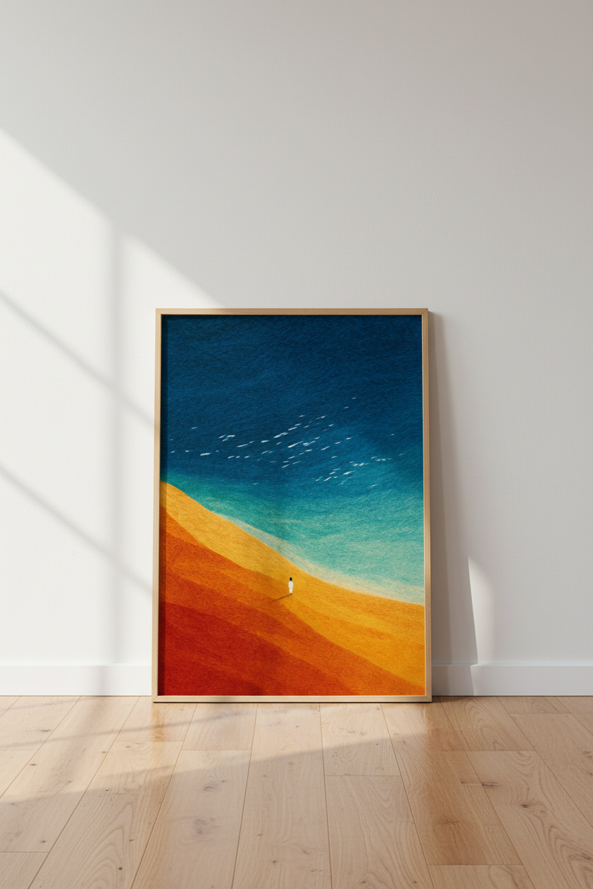 Minimalist Landscape Art | Vibrant Orange &amp; Teal Poster, Modern Home Decor