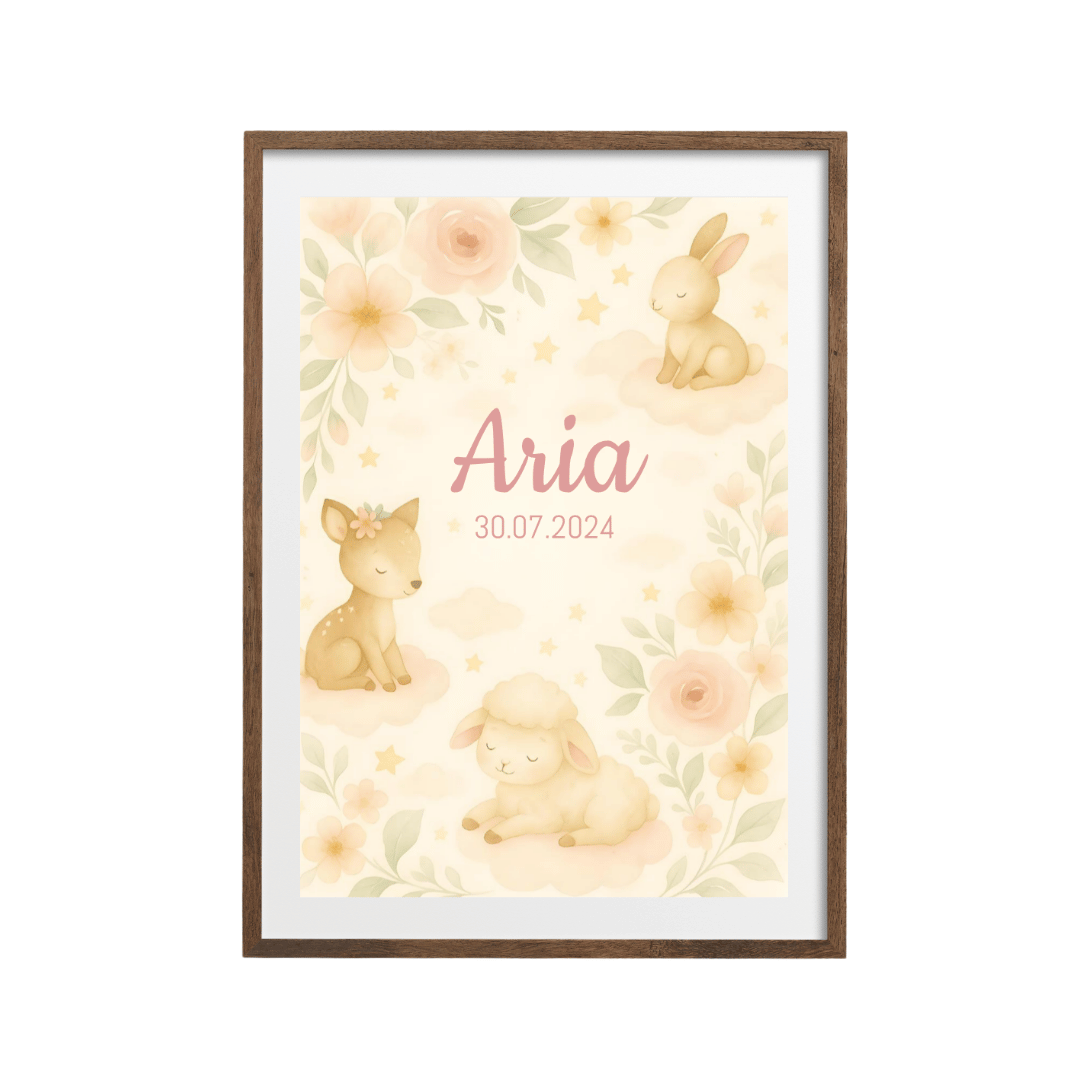 Personalised Woodland Baby Animal Nursery Print - Custom Name Poster A0 (84.1 x 118.9 cm)