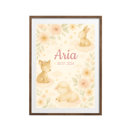 Personalised Woodland Baby Animal Nursery Print - Custom Name Poster