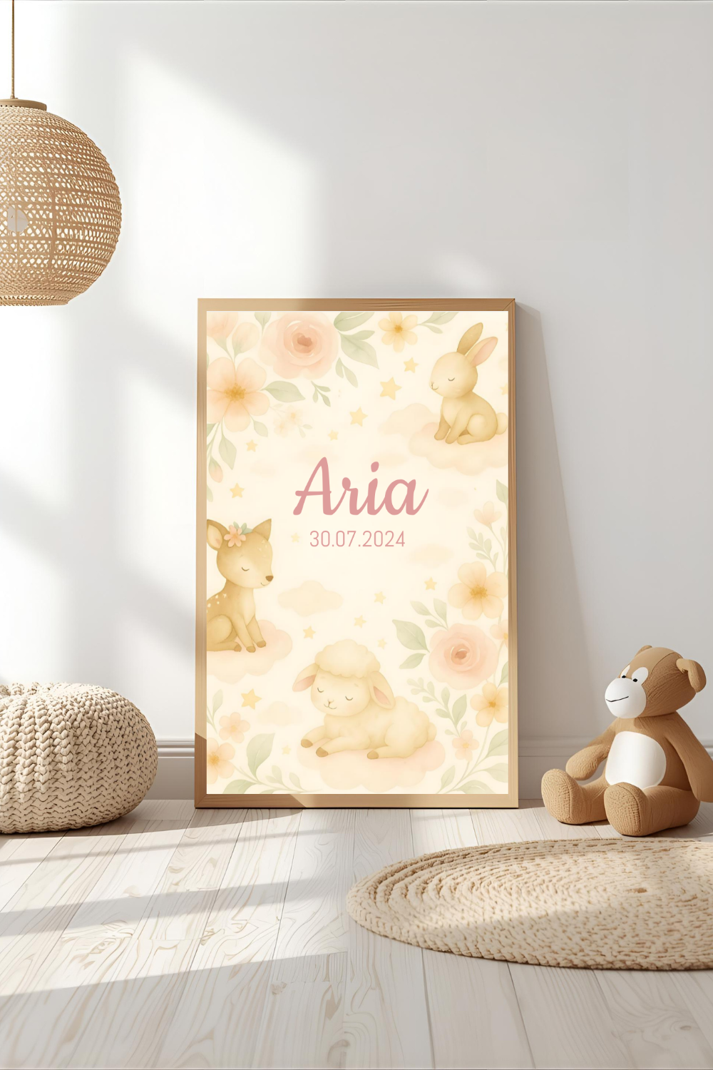 Personalised Woodland Baby Animal Nursery Print - Custom Name Poster