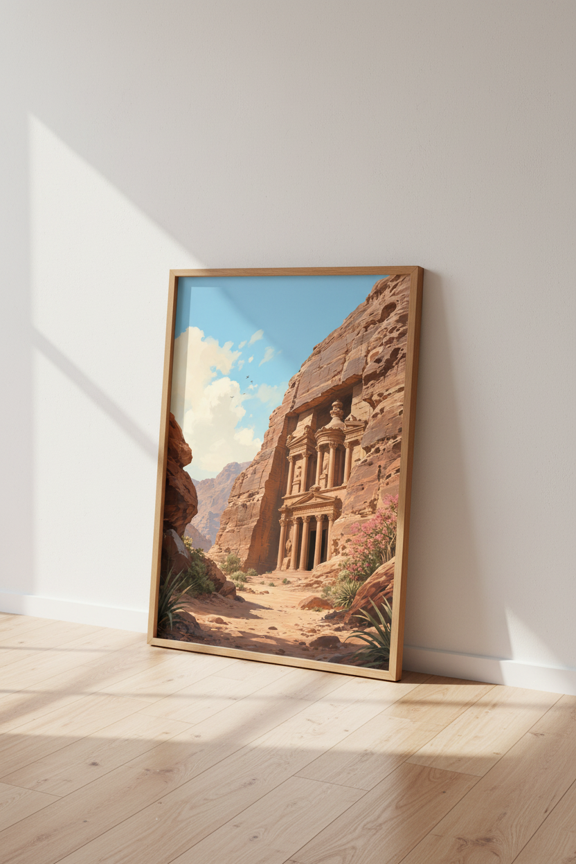 Petra Jordan Treasury Art | Terracotta Landscape Print, Travel Decor