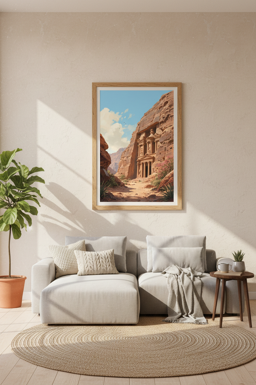 Petra Jordan Treasury Art | Terracotta Landscape Print, Travel Decor