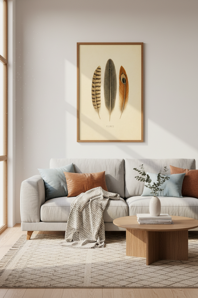Vintage Feather Plumes Art Print | Rustic Botanical Decor | Neutral Earth Tone Poster