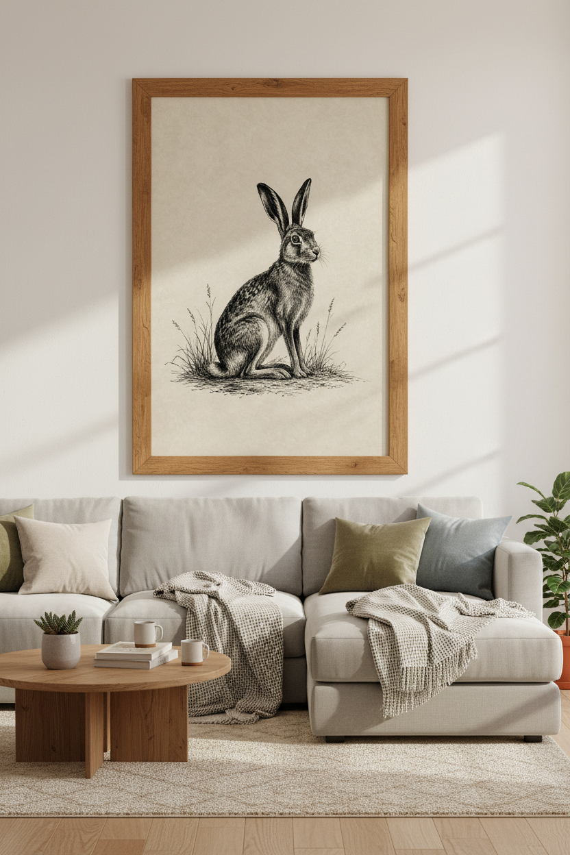Vintage Hare Subject | Ink Sketch Style, Farmhouse Nursery &amp; Living Room Decor