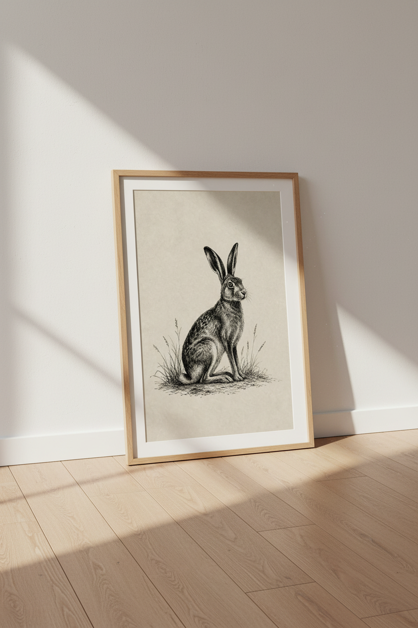 Vintage Hare Subject | Ink Sketch Style, Farmhouse Nursery &amp; Living Room Decor
