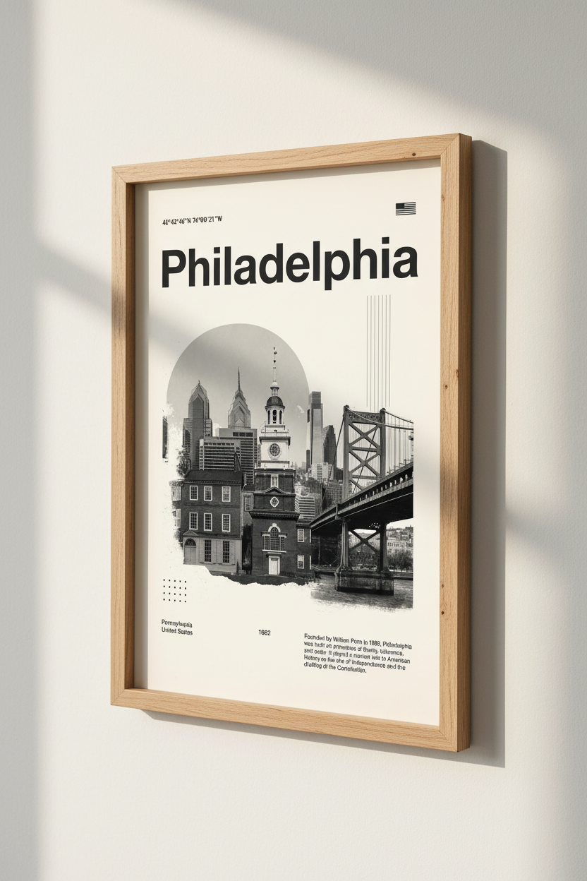Philadelphia Skyline Wall Art | Minimalist Black &amp; White Poster | Modern Office Decor