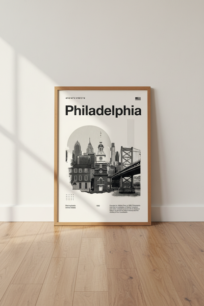 Philadelphia Skyline Wall Art | Minimalist Black &amp; White Poster | Modern Office Decor