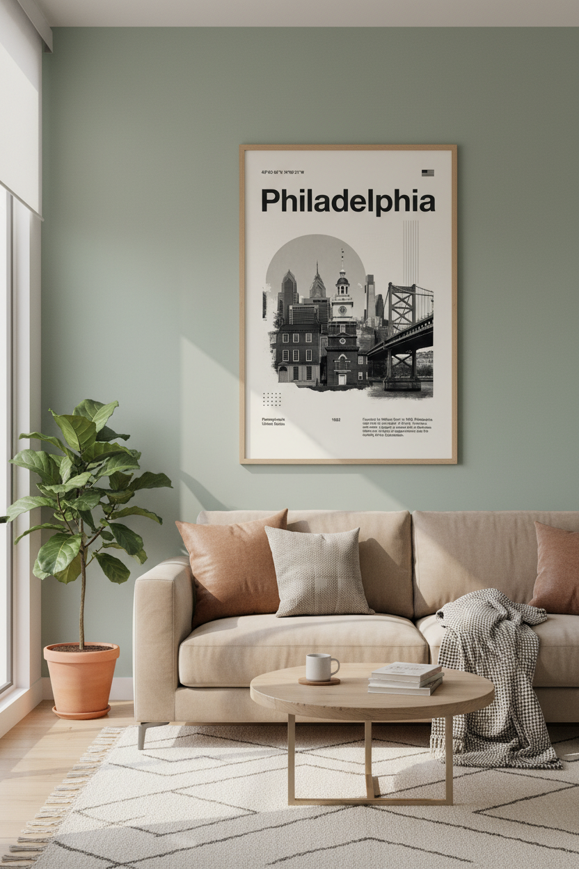 Philadelphia Skyline Wall Art | Minimalist Black &amp; White Poster | Modern Office Decor