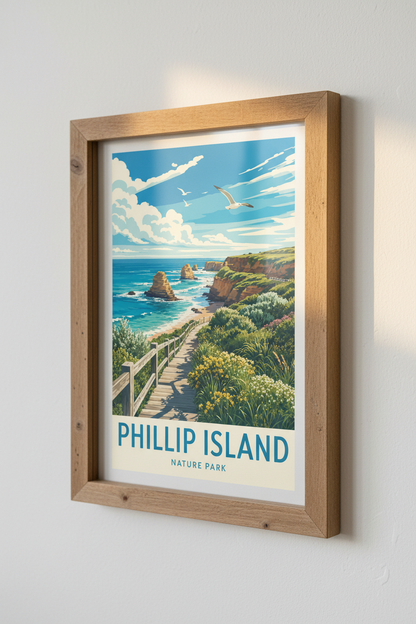 Phillip Island Australia Travel Poster | Coastal Landscape Wall Art | Retro Beach Decor