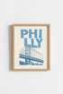 Philadelphia City Print | Ben Franklin Bridge Wall Art, Blue Modern Travel Poster