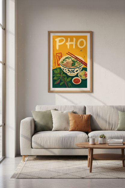 Pho Bowl Noodle Wall Art | Vibrant Asian Food Poster | Kitchen &amp; Dining Decor