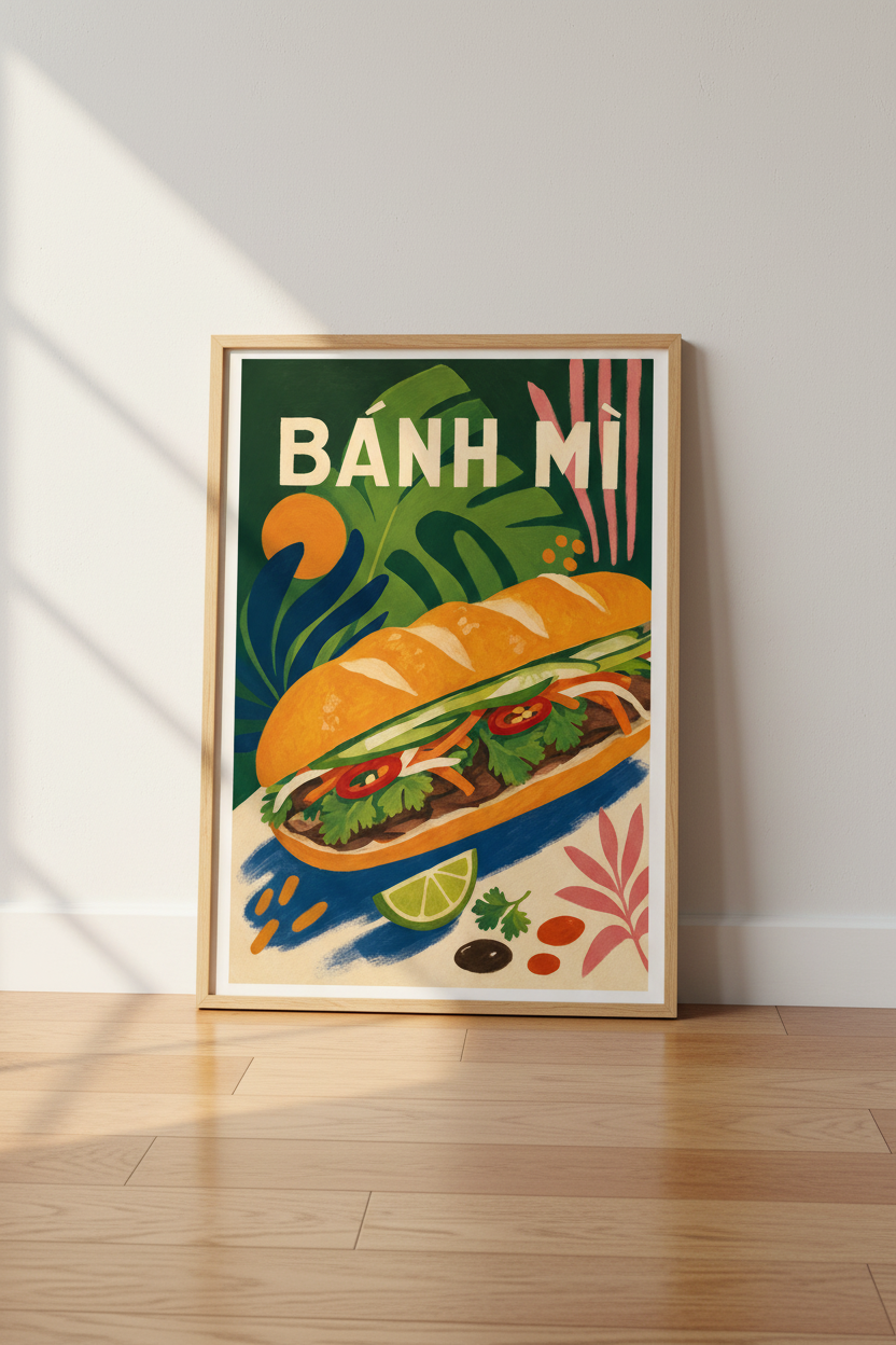 Banh Mi Vietnamese Street Food Art | Kitchen Dining Room Decor | Colorful Foodie Poster