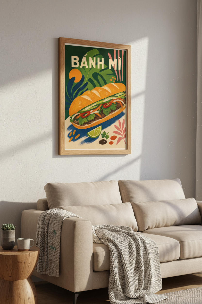 Banh Mi Vietnamese Street Food Art | Kitchen Dining Room Decor | Colorful Foodie Poster