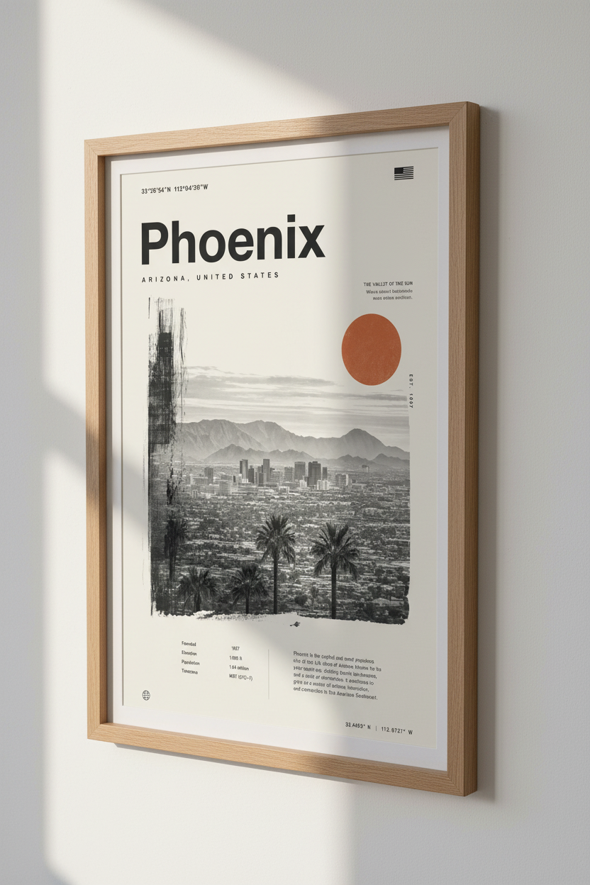 Phoenix Arizona Skyline Wall Art | Desert Travel Poster | Modern Minimalist Decor