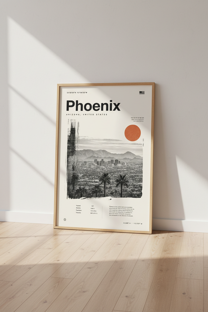 Phoenix Arizona Skyline Wall Art | Desert Travel Poster | Modern Minimalist Decor