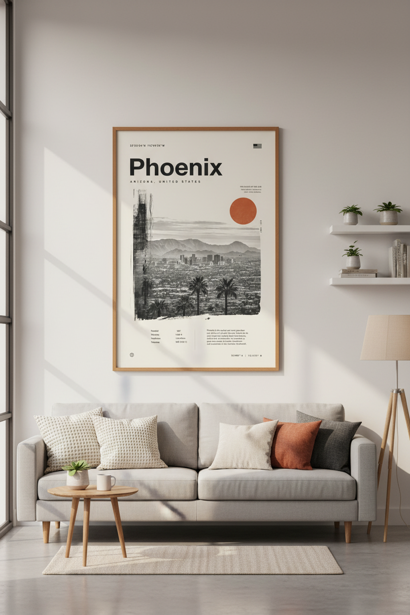 Phoenix Arizona Skyline Wall Art | Desert Travel Poster | Modern Minimalist Decor
