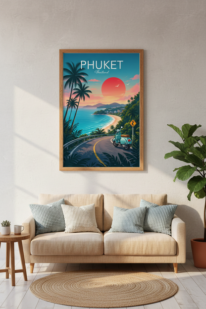 Phuket Thailand Travel Poster | Retro Coastal Wall Art | Tropical Beach Decor