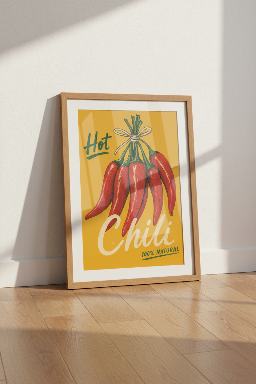 Vintage Chili Pepper Wall Art | Kitchen Decor | Retro Red Food Poster