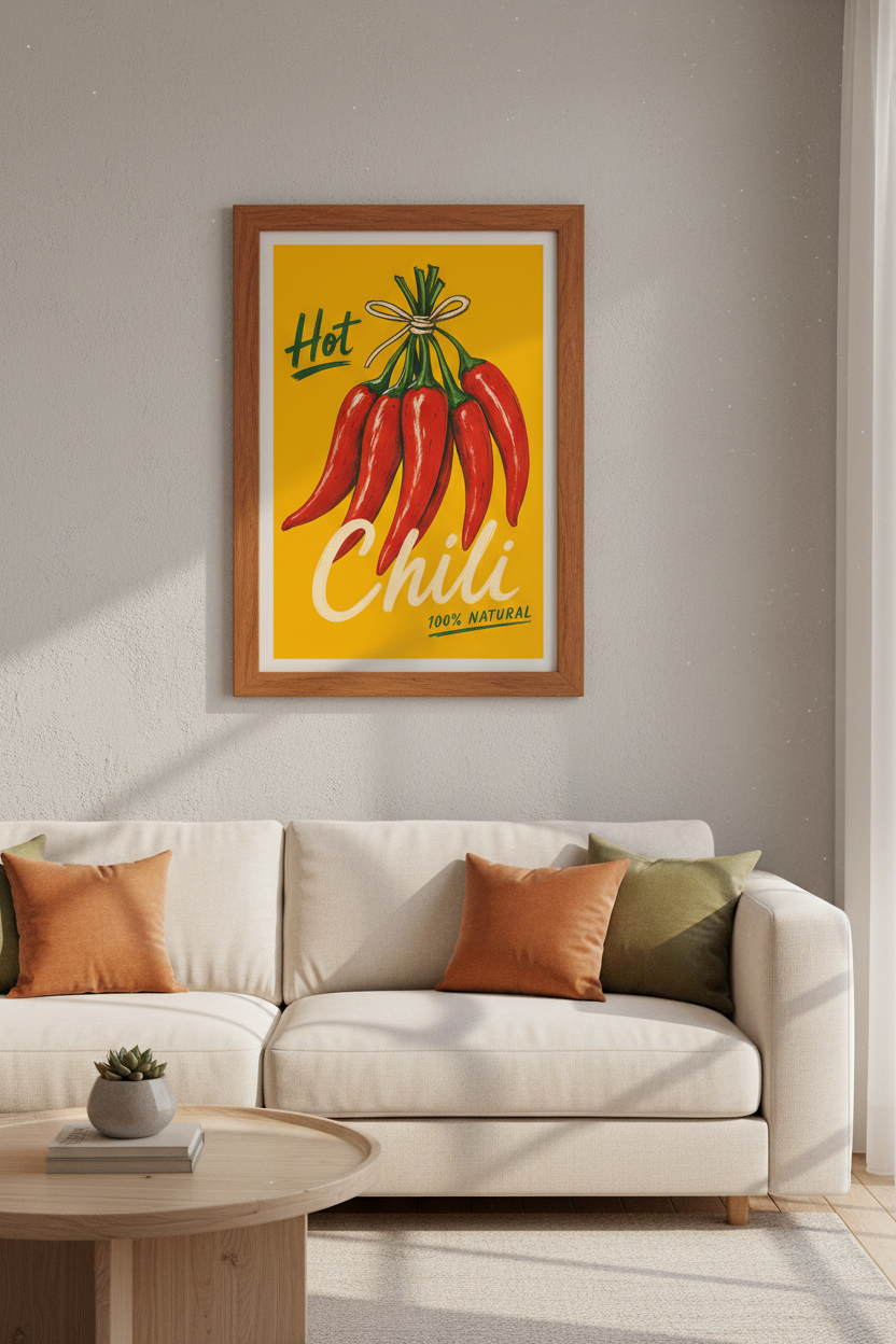 Vintage Chili Pepper Wall Art | Kitchen Decor | Retro Red Food Poster