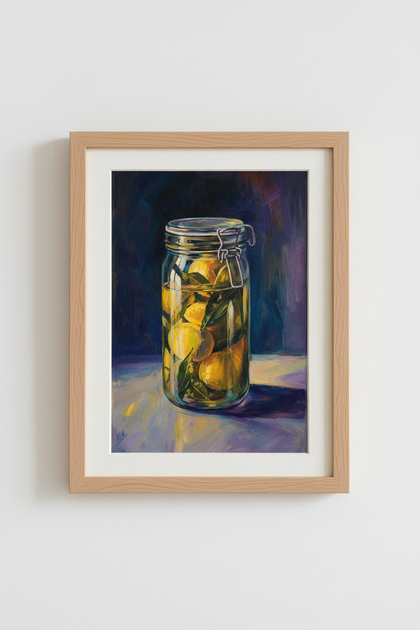 Lemon Oil Painting Print | Citrus Kitchen Wall Art | Moody Impressionist Poster