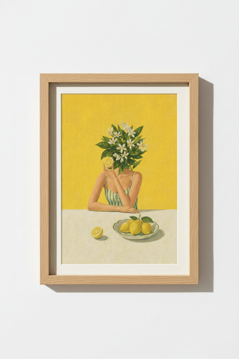 Lemon Surrealist Wall Art | Kitchen Decor | Whimsical Citrus Fruit Poster Print