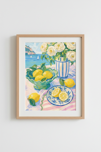 Coastal Amalfi Wall Art Print | Italian Lemon Poster, Mediterranean Kitchen Decor