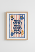 More Coffee More Books More Peace Art | Pink Striped Frame Poster | Cozy Kitchen Decor