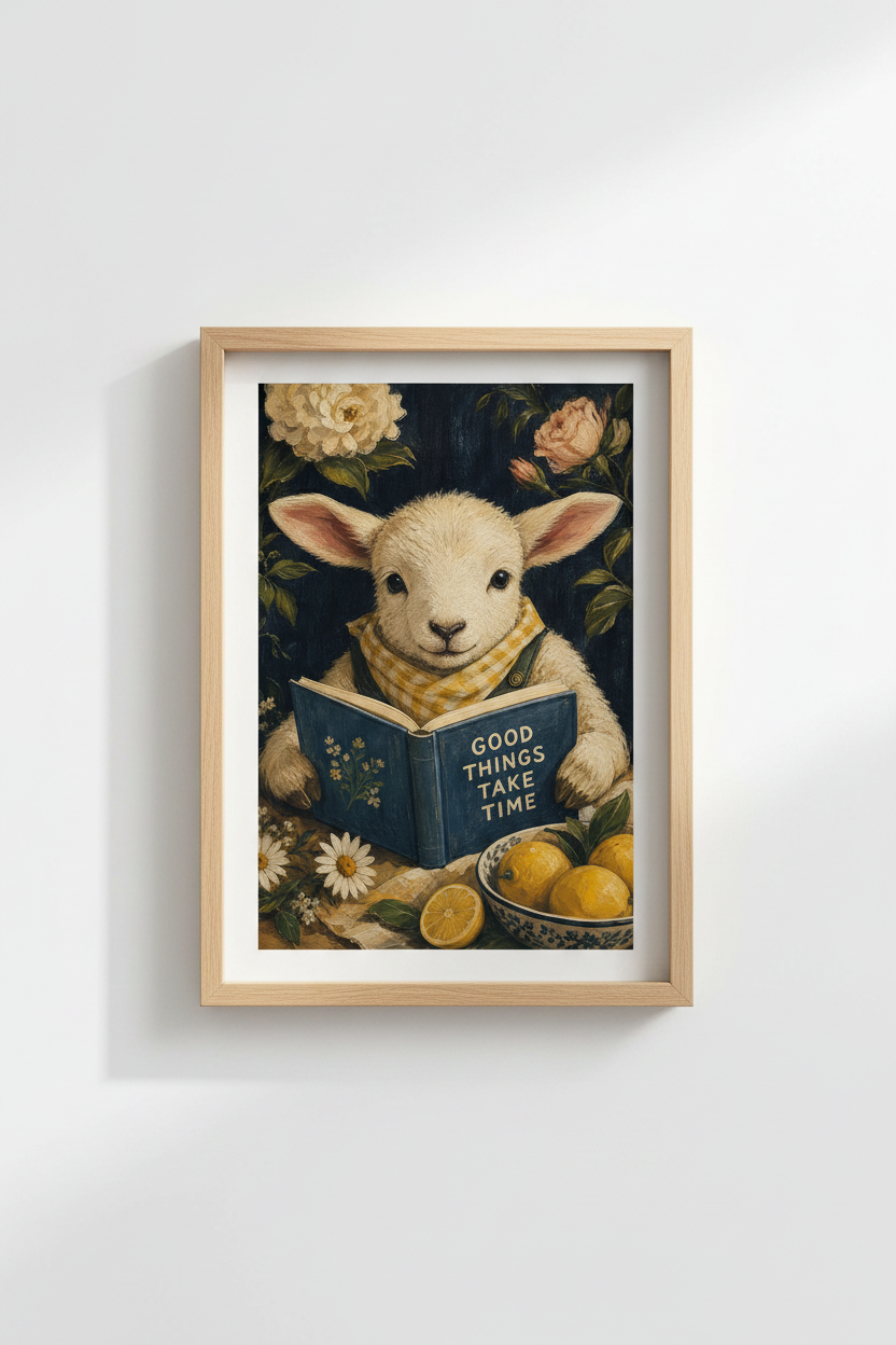 Whimsical Lamb Wall Art Print | Nursery Animal Decor | Cottagecore Poster