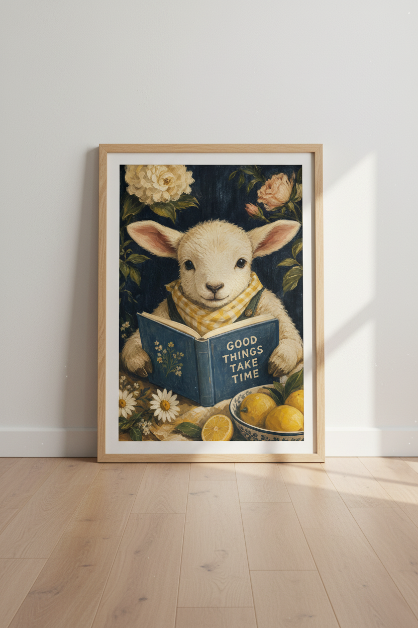 Whimsical Lamb Wall Art Print | Nursery Animal Decor | Cottagecore Poster