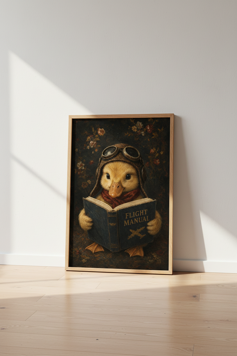 Duck Aviator Art Print | Vintage Pilot Nursery Decor | Whimsical Animal Poster