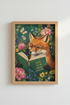 Whimsical Fox Art Print | Dark Academia Library Decor | Reading Animal Poster