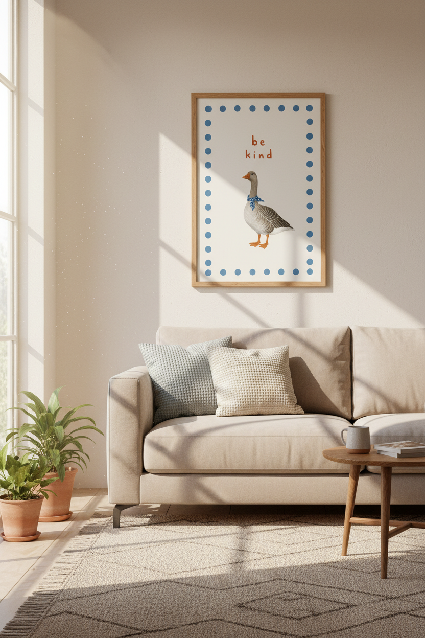 Be Kind Goose Wall Art | Whimsical Animal Nursery Decor | Cottagecore Poster