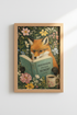 Whimsical Fox Wall Art | Reading Fox Poster, Dark Academia Bookish Decor