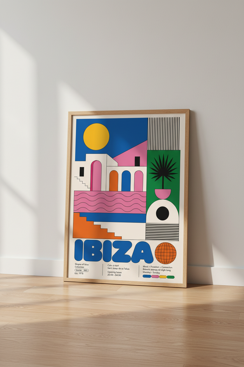 Ibiza Travel Poster | Geometric Bauhaus Wall Art, Modern Colorful Home Decor