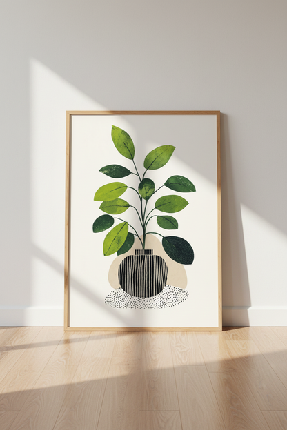 Boho Botanical Plant Wall Art Print | Green Modern Foliage, Living Room Decor