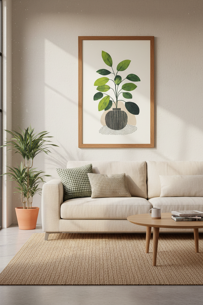 Boho Botanical Plant Wall Art Print | Green Modern Foliage, Living Room Decor