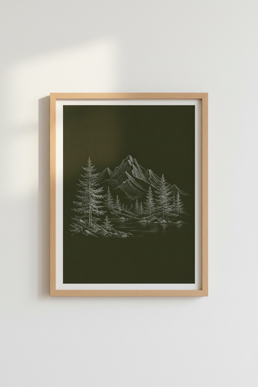 Minimal mountain art | Forest Tones, Living Room Decor