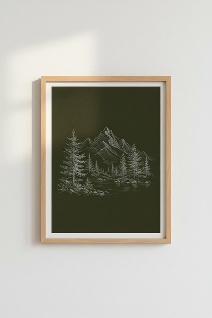 Minimal mountain art | Forest Tones, Living Room Decor