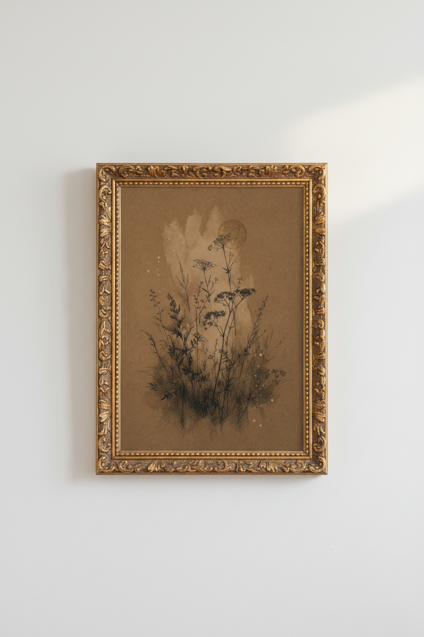 botanical wall art print | living room decor | vintage sepia poster