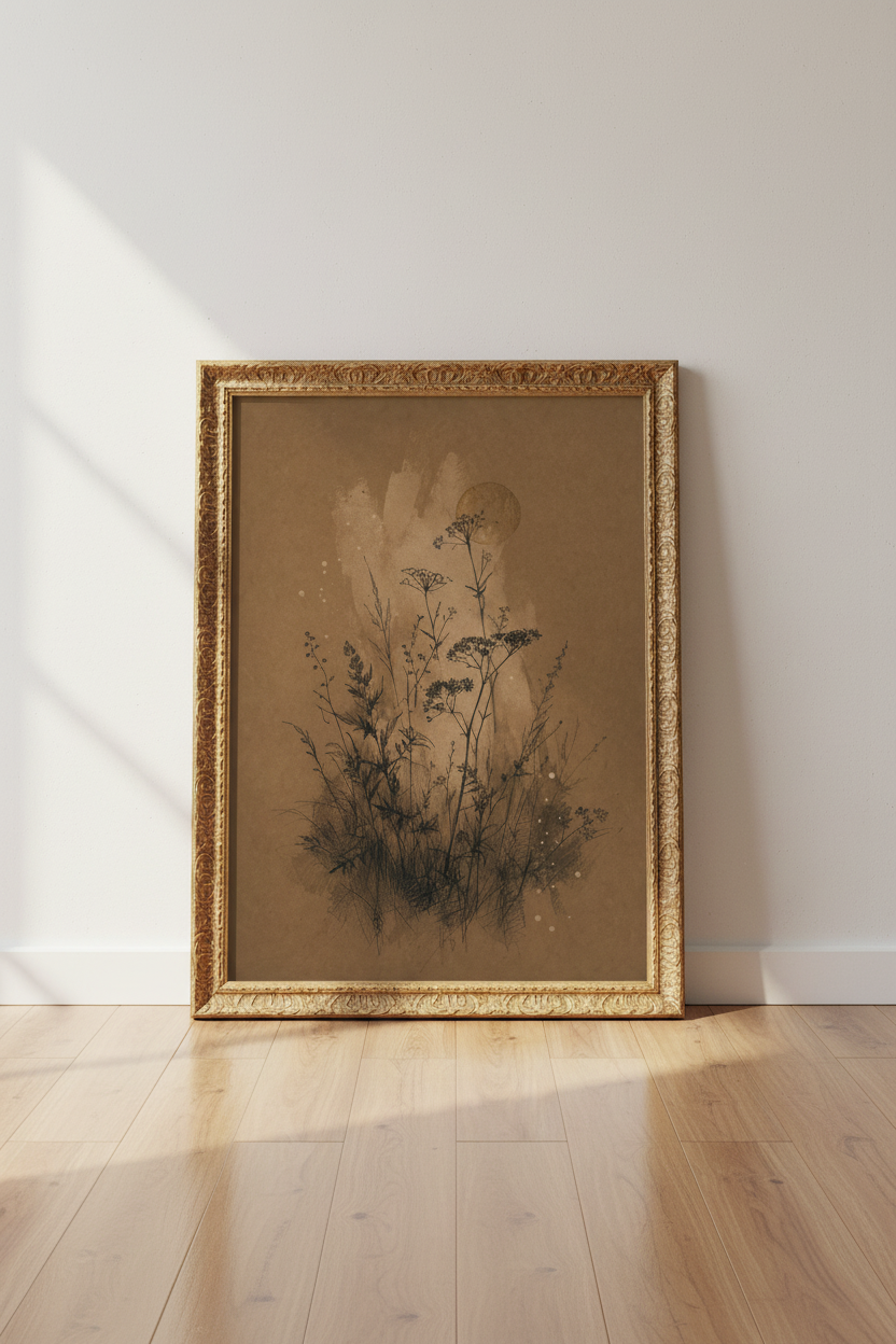 botanical wall art print | living room decor | vintage sepia poster