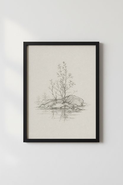 Minimalist Tree Sketch | Nature Pencil Drawing, Zen Bedroom Wall Art Poster