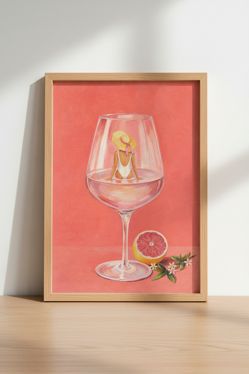 Pink Cocktail Wall Art | Surreal Summer Poster, Bar Cart Decor &amp; Kitchen Print