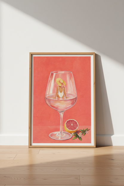 Pink Cocktail Wall Art | Surreal Summer Poster, Bar Cart Decor &amp; Kitchen Print
